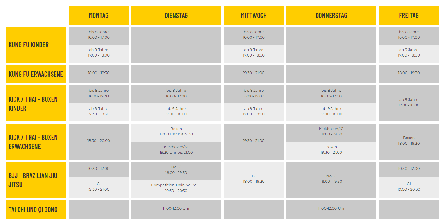 Trainingszeiten  von Bulaimei Verein für Kampfkunst e.V. 